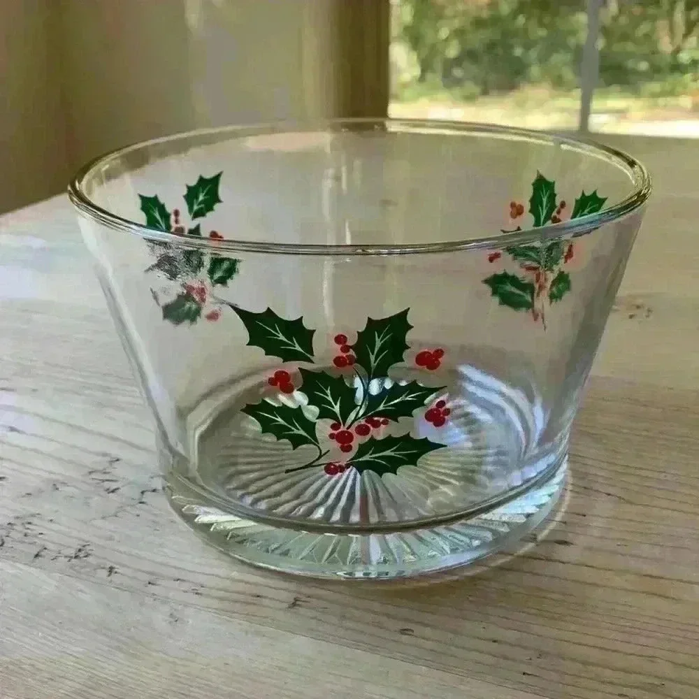 Indiana Glass Vintage Holly And Berries Pattern/Christmas Or Holiday